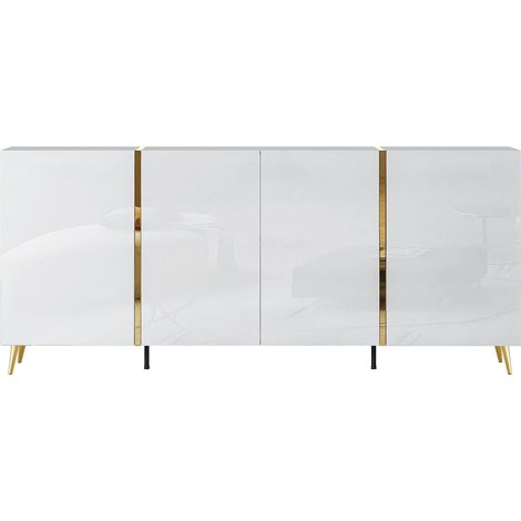 Buffet avec 4 portes - 200 cm - Blanc brillant et Doré - MARZIALO (1/4)