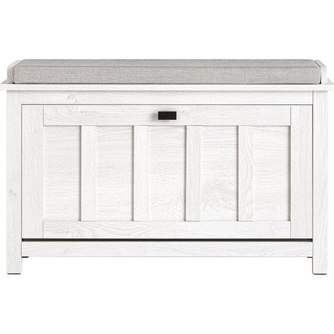 SoBuy Scarpiera Con 1 Anta E 2 Ripiani Scarpiera Con Vano Portaoggetti Panca Ingresso Portascarpe Con Cuscino Bianco 80x29x50cm FSR161-W (1/5)