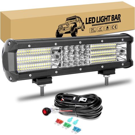 RIGIDON 12 pouces 30cm 330W Led Light Barre avec 12v faisceau de câblage kit, Barre Lumineuse led Phare de travail pour 4x4 Offroad Véhicule Voiture Camion tracteur, 6000K feu antibrouillard