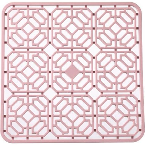 Tapis d'égouttage en silicone pour cuisine – Résistant à la chaleur, protecteur de plan de travail antidérapant, conception creuse pour l'évacuation de l'eau, découpable sur mesure (rose, 30 x 30 cm) (1/5)