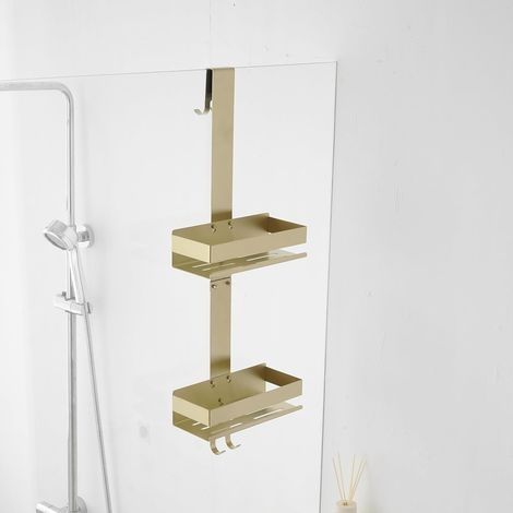 Étagère de douche à suspendre en or, étagère de douche sans perçage en acier inoxydable SUS304, support pour gel douche et shampoing (1/5)
