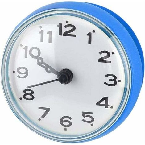 (Blaue) Mini-Wanduhr (wasserdicht) mit Saugnäpfen für Badezimmer, Küche, Wohnzimmer, Schlafzimmer