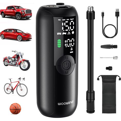 LP1 Autoreifenfüller, 150 PSI Fahrradpumpe, tragbarer Luftkompressor für Auto, Fahrrad, automatische Abschaltung mit Presta- und Schrader-Ventil