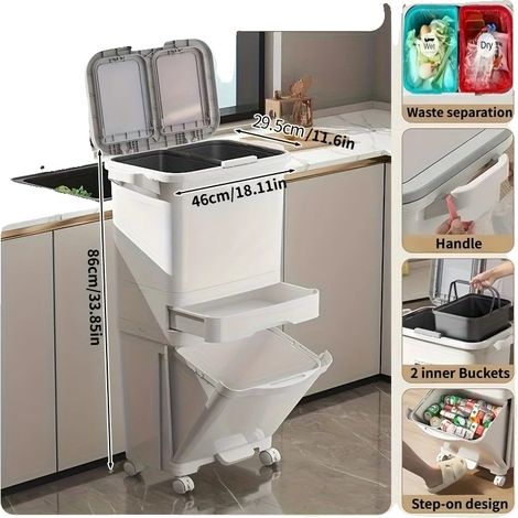Poubelle de cuisine, capacité de 49L, design gain de place, Beige, 49L (1/2)