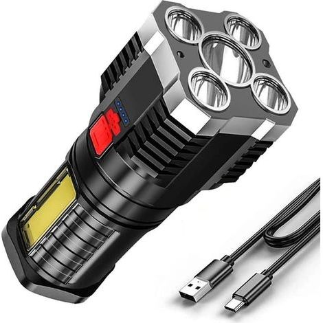 Lampes de Poche LED Super Lumineuses, 5 Lampes de Poche à LED à Forte Lumière Rechargeable, Lampe de Poche Portable Puissante avec 4 modes d'éclairage (argent) (1/5)