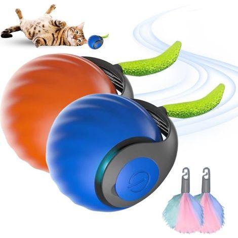 Interaktives Katzenspielzeug, 2025 Neues Katzenspielzeug Interaktiver Ball mit Plüschschwanz, Interaktives Katzenspielzeug Intelligentes Katzenspielzeug für den Innenbereich (Orange + Blau)