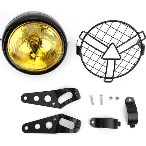 Phare avant universel pour moto rétro, coque noire et verre jaune, housse de projecteur. (1/5)