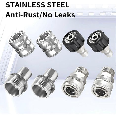 Kit d'adaptateurs pour nettoyeur haute pression, ensemble de raccords rapides en acier inoxydable 8 pièces, joint pivotant M22 vers raccord rapide 3/8"