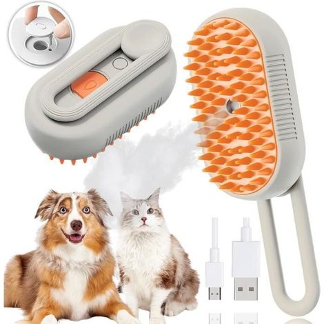 Brosse vapeur pour animaux - 3 en 1 - Massage silicone - Nettoyage poils - Design compact (1/4)
