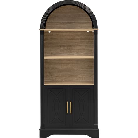 Vitrina alta de cocina con estante ajustable y LED, 76,2 x 40,1 x 180 cm, negra (1/5)