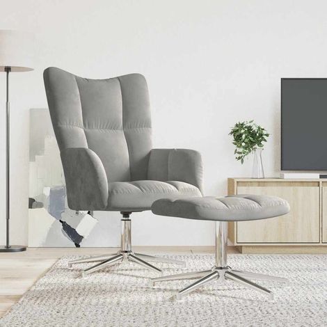 Relaxsessel mit Hocker Hellgrau Samt