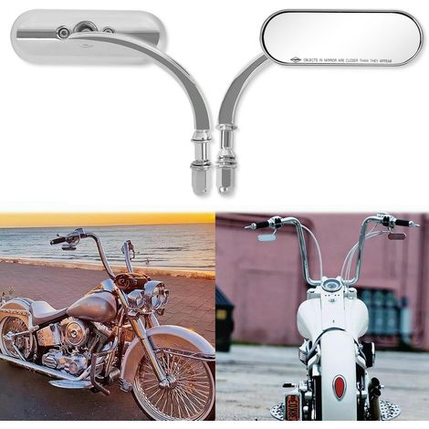 Chrom Motorradspiegel Oval M8/M10 für Harley & Yamaha, 360° drehbar (1/5)