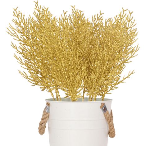 Goldene künstliche Kiefernzweige, 24 Stück, Imitierte Zedernzweige für Kranzbasteln, DIY-Dekorationen für Zuhause und Küche (1/2)