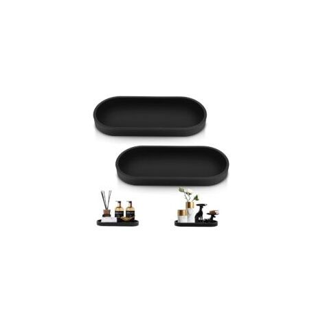 Set di 2 vassoi decorativi in silicone nero per bagno, toletta, piccolo vassoio da soggiorno, camera da letto, lavabo, vasca da bagno e lavello da cucina (ovali) - Crezuo