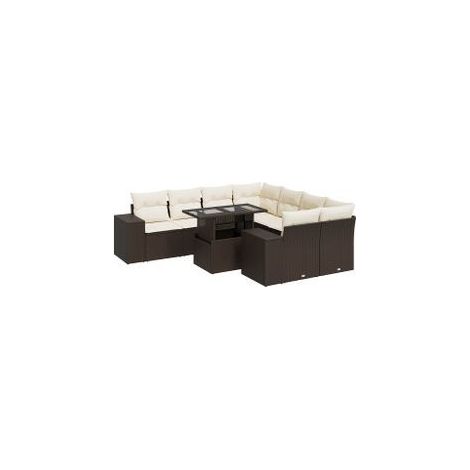 Salon de jardin avec coussins 9 pcs marron résine tressée (1/5)