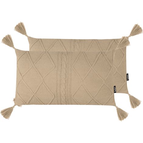 Conjunto de 2 cojines de algodón trenzado 30 x 50 cm beige Caesia (1/5)