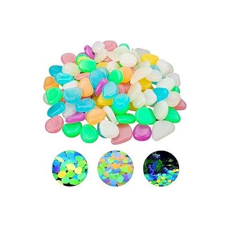 1 Pack de pierres lumineuses colorées 100 galets décoration aquarium galets fluorescents décoration aquarium pierres environ 1,8 à 3 cm galets décoratifs décoration jardin extérieur pierres (1/5)