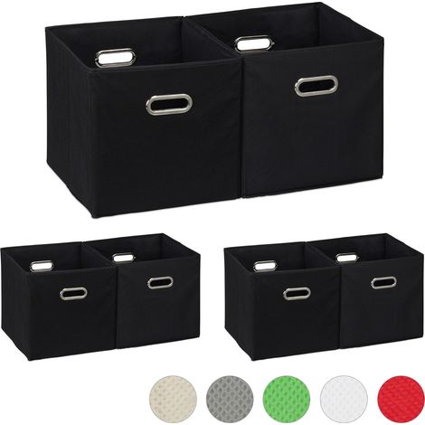 Set of 6 Relaxdays Storage Boxes, No Lids, With Handles, Folding, Square Shelf Bins, 30 x 30 x 30 cm, Black