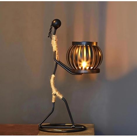 Lot de 2 bougeoirs artisanaux en fer, centre de table artistique pour bougies chauffe-plat, idéal pour la décoration de table à la maison, au bar, au restaurant ou à l'hôtel, style H (1/5)