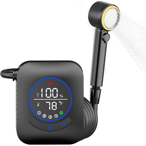 Pompe de douche portable pour le camping : 8000 mAh, étanche IPX8, idéale pour une utilisation en extérieur, 4 modes de jet (1/5)