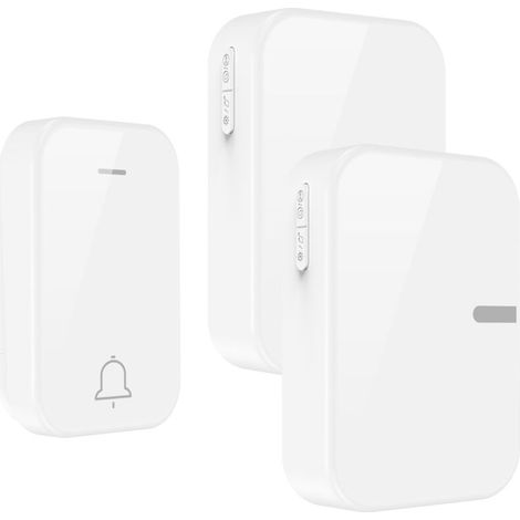 Kabellose Türklingel, wasserdicht, für den Innen- und Außenbereich, batterielos, 1 Sender, 2 Empfänger, 150 m Reichweite (weiß) (1/5)
