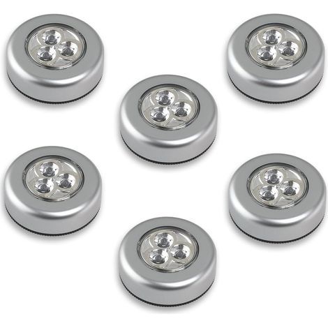 Lot de 6 lampes LED sur piles – Lumière blanche super lumineuse – Installation facile sur bois, métal, verre – Pour armoires et garages (1/5)