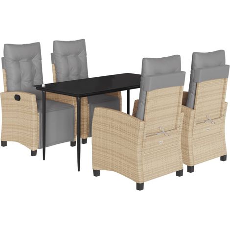 5-tlg. Garten-Essgruppe mit Kissen Beigemischung Poly Rattan vidaXL