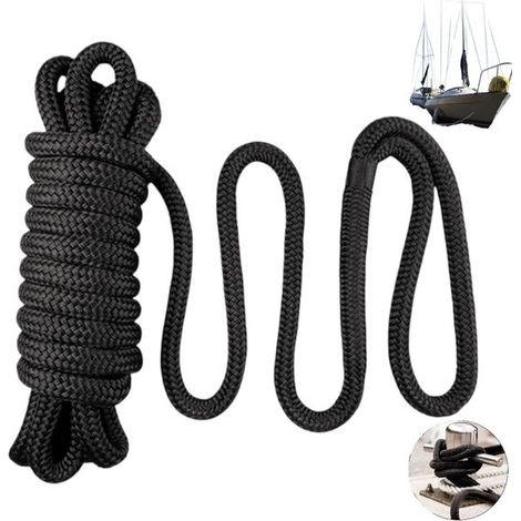 Amarres - Cordes de remorquage pour voiles - Cordages pour yachts - Noir - Cordes d'ancre marines en nylon - 4,6 m - Amarres pour voiles - Cordes en nylon tressé double - Cordages marins - Accessoires (1/5)
