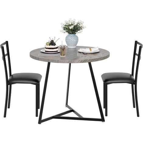 Ensemble table à manger ronde 3 pièces gris pour deux personnes, petit appartement (1/5)