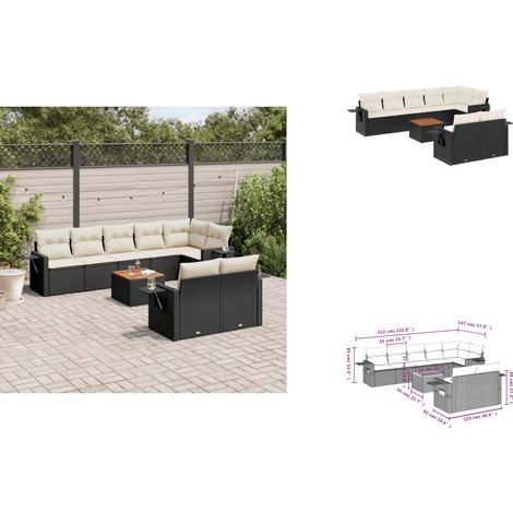 9-tlg. Garten-Sofagarnitur mit Kissen Schwarz Poly Rattan - Gartenmöbel Set - PE-Rattan Möbel - Outdoor Lounge - Esszimmergarnitur - Balkonmöbel (1/3)