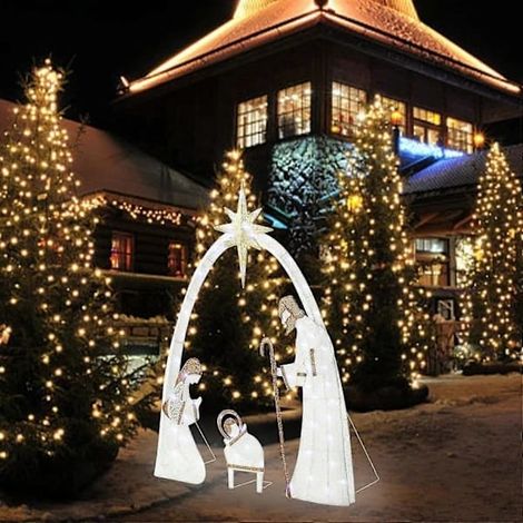 Crèche de Noël extérieure de 1,7 m, décoration lumineuse, Sainte Famille multicolore
