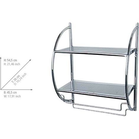 Wenko – Etagère murale porte-serviettes chrome brillant – 2 tablettes perforées – 2 barres mobiles – Dimensions 45,5 x 54,5 x 26 cm (1/5)