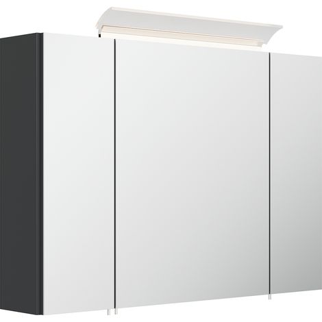 Spiegelschrank 90cm, 3-türig, grau mit LED-Aufsatzleuchte BATLEY-02 (1/5)