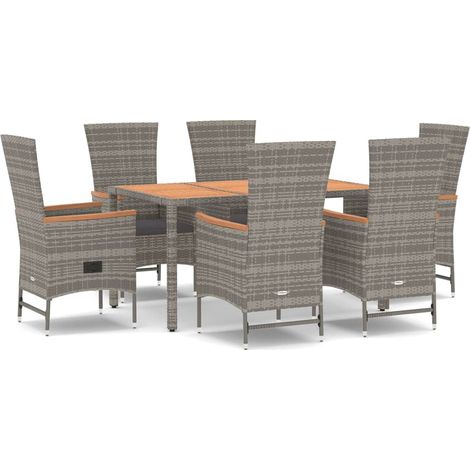 Maison Exclusive - 7-tlg. Garten-Essgruppe mit Kissen Grau Poly R