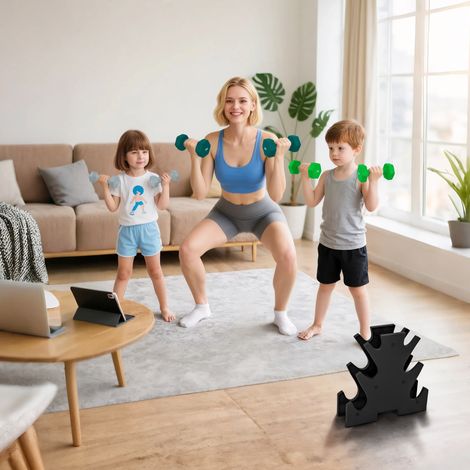 Kit de poids hexagonaux de 18 kg au total avec support inclus, en acier, métal et plastique, multicolore (1/5)