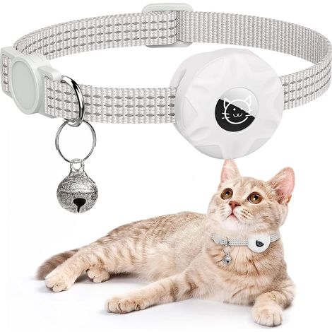 Collier pour Chat AirTag - Collier réfléchissant intégré avec Support AirTag - GPS Chatons et Chiots- Blanc (1/5)