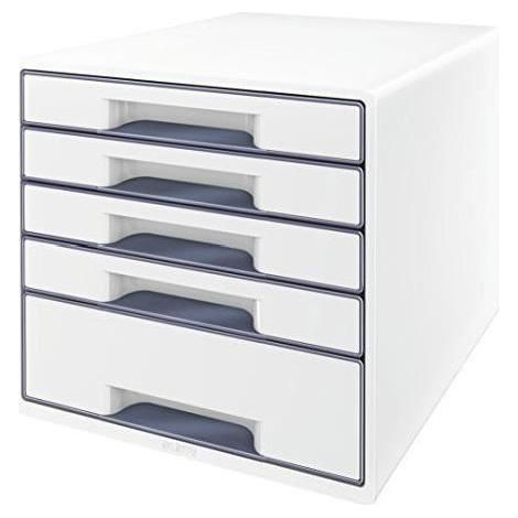 Schubladenbox WOW CUBE 5 Schubladen DIN A4 Polystyrol Gehäusefarbe: weiß Farbe der Schublade: grau/weiß (1/5)