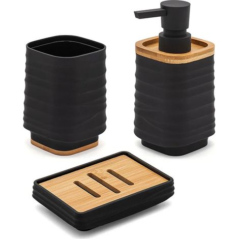 Accessori bagno in set da 3 pezzi in abs nero linea Wave (1/5)