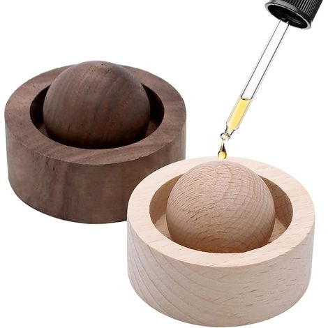 Lot de 2 boules de diffuseur en bois naturel - Diffuseur d'huile essentielle - Boules parfumées en bois - Fabriqué à la main - Aromathérapie - Décoration portable - Pour la maison, le bureau (1/5)
