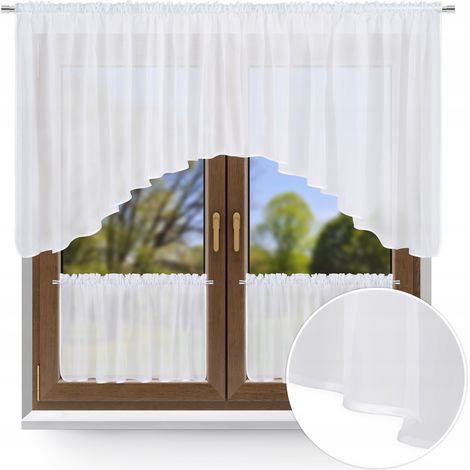 Küchengardinen-Set, weiß, 300 cm breit, mit trendiger Schleife