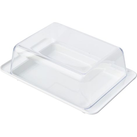 Beurrier Cloche à Beurre avec Couvercle, en Plastique, Blanc/Transparent (1/5)