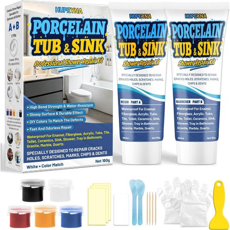 Kit Reparation Baignoire Blanc, Kit Reparation Carrelage Couleur Assortie (1/5)