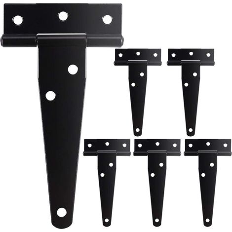 6 Pcs Charnière en T Robuste Noir Antirouille avec Vis de Charnière de Porte, Charnière de Portail en Bois de Jardin, Charnière de Porte Extérieure Durable, DIY Hangar Porte, Fenêtre, Garage (1/5)