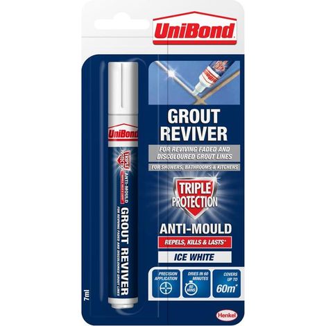 3x Unibond Easy to Use Triple Protection Anti-Mould White Grout Reviver Pen, 7ml (1/5)