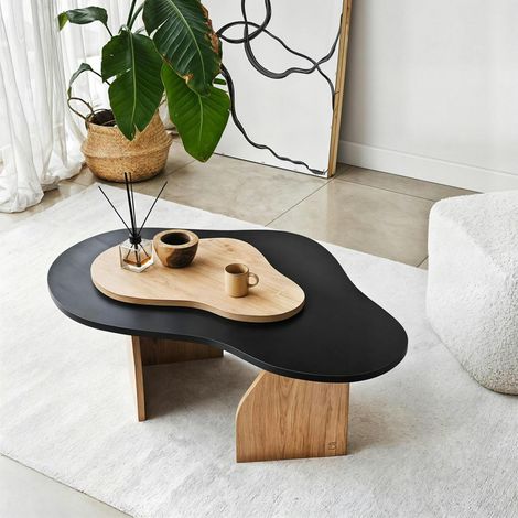 Table basse organique effet bois noir et bois clair MARFA (1/5)