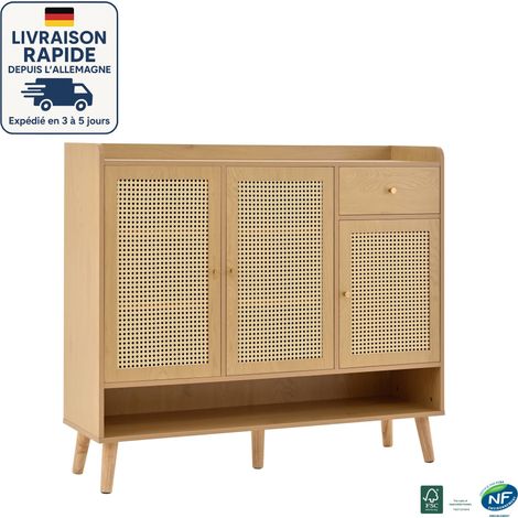 MODFU - Zapatero con 3 puertas y 1 cajón, tirador metálico, mueble de entrada y salón, 120×35×106cm, natural (1/5)