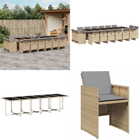 Ensemble à manger de jardin et coussins 17 pcs mélange beige - Salon De Jardin - Meuble De Jardin - Set De Jardin - Mobilier De Jardin - Table De Jardin - Home & Living (1/5)