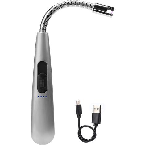 Briquet à arc électrique 360° rotatif sans flamme USB rechargeable anti-vent pour barbecue argenté (1/5)