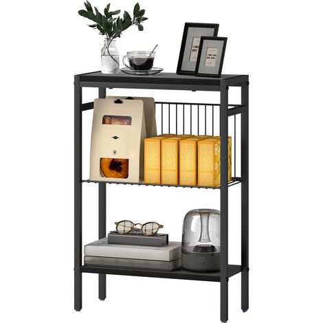 Beistelltisch, 3-stufiges Design, Regale in Holzoptik, Stahlrahmen, Schwarz (1/5)