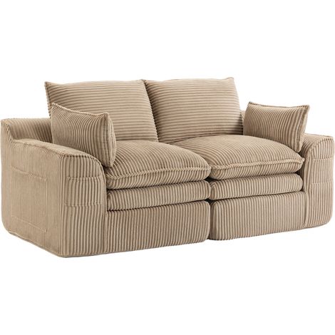2-Sitzer-Modulsofa aus Cord in Khaki mit Kissen und Seitentaschen (1/5)